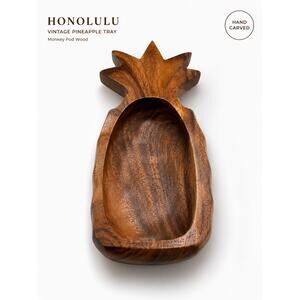 Vintage Hawaiian Monkey Pod Wood Pineapple Serving Tray Honolulu